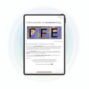 Mockup de tablet con guía digital de Ayrée para escribir blogs efectivos, sobre fondo limpio y estilo editorial