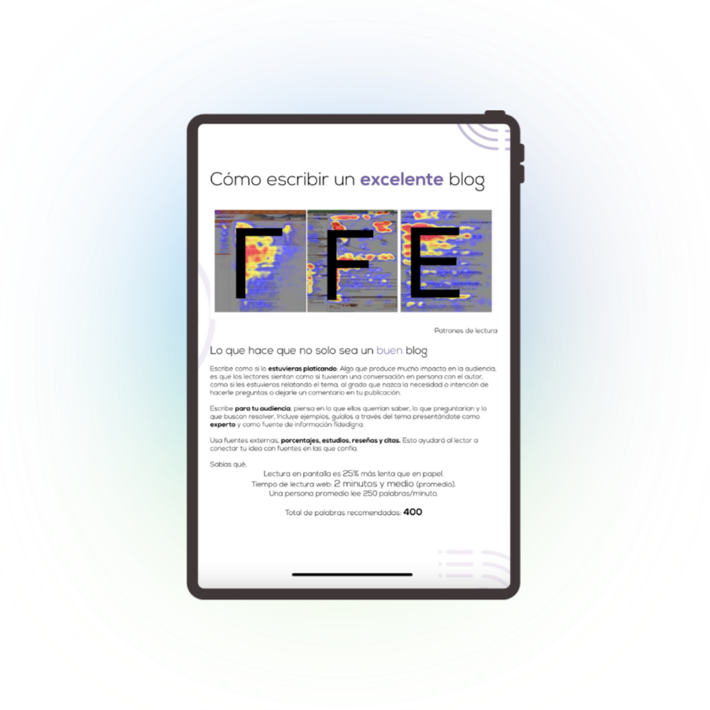 Mockup de tablet con guía digital de Ayrée para escribir blogs efectivos, sobre fondo limpio y estilo editorial