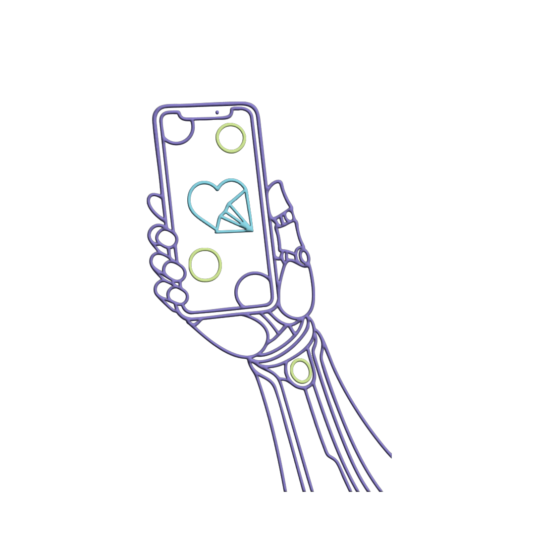Icono de mano robótica sosteniendo un teléfono con redes sociales